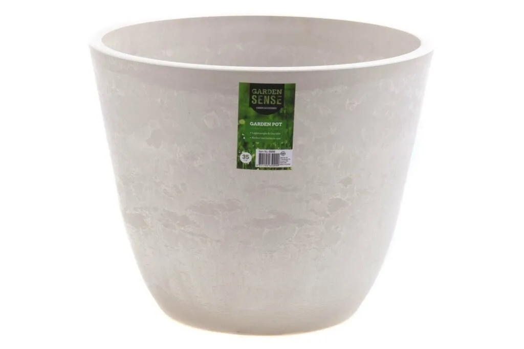 White stone look outdoor plant pot