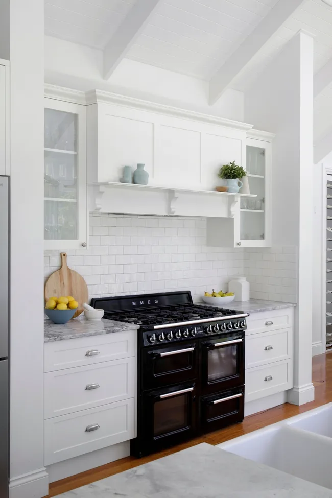 all white modern farmhouse kitchen