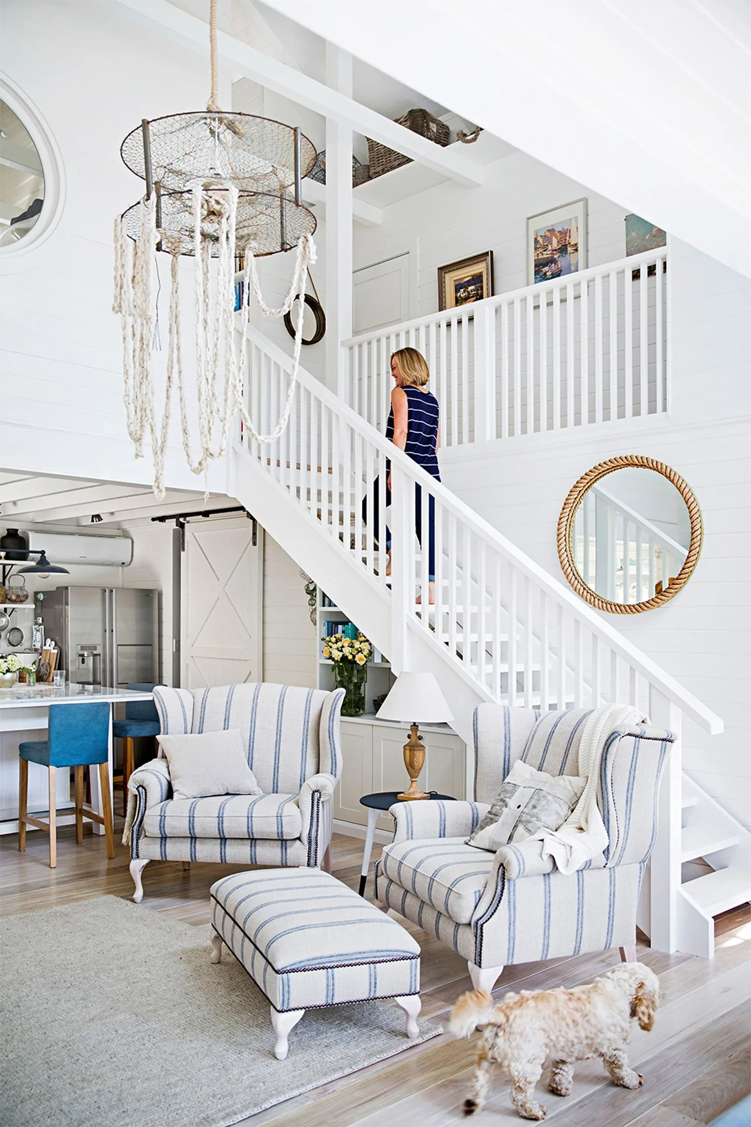 Tara Dennis river home staircase