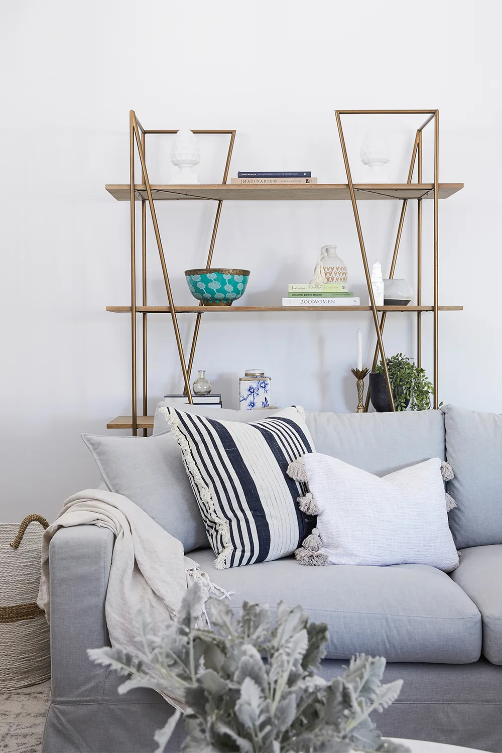 Brass open modern bookshelf