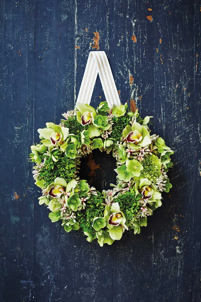 Christmas wreath made with fresh flowers