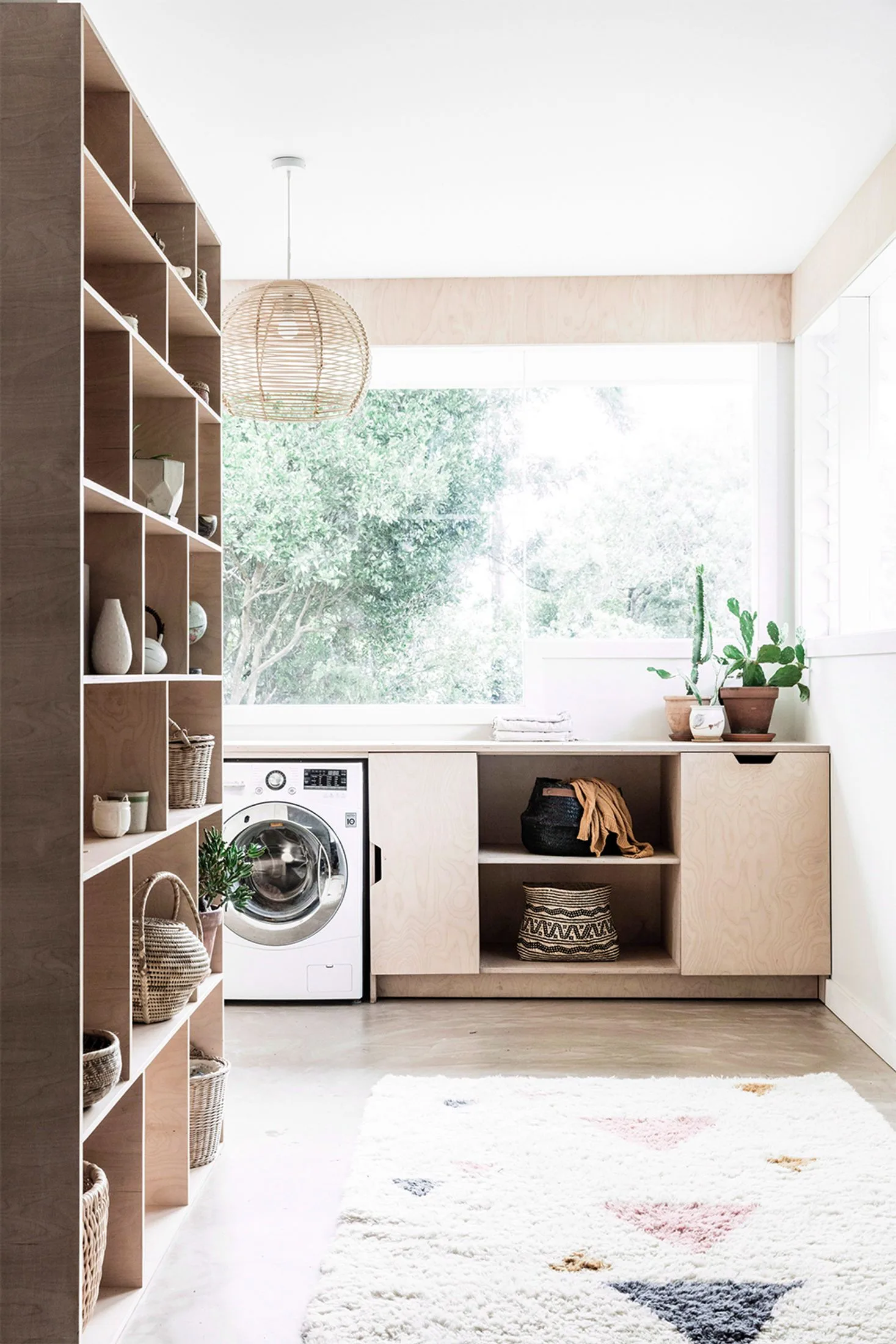 Scandi-style plywood laundry