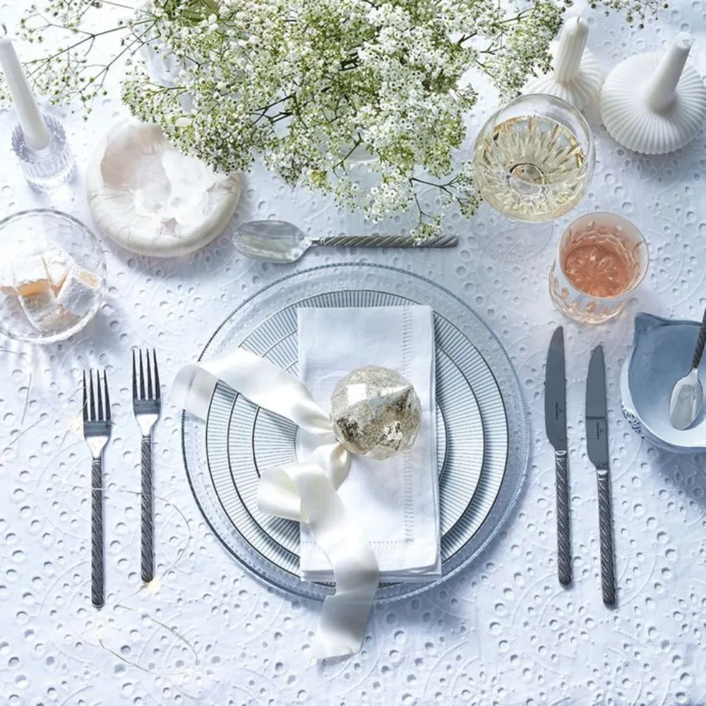 Silver and white Christmas table setting