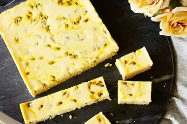 Passionfruit and coconut fudge slice