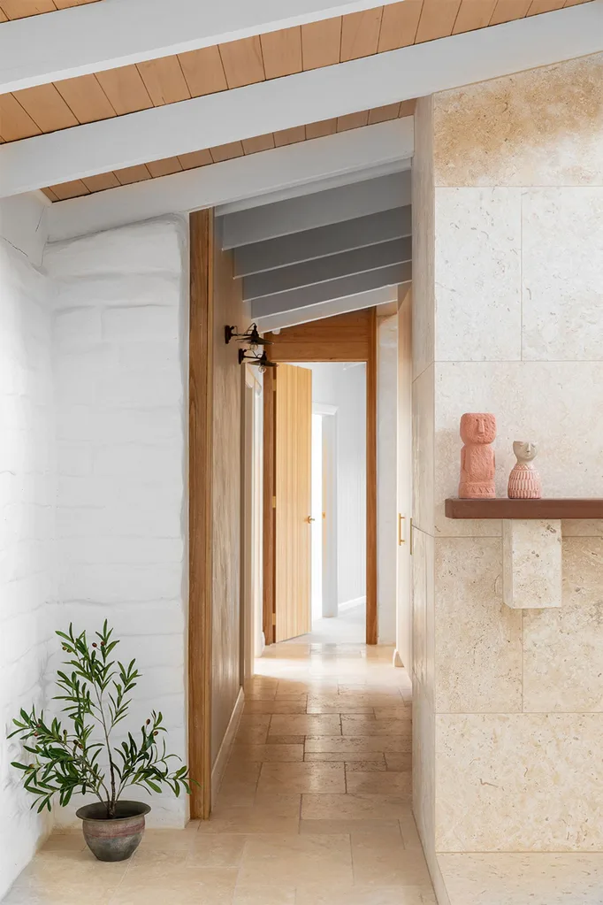 Mornington Peninsula farmhouse hallway travertine flagstones