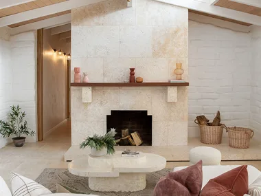 Mornington Peninsula farmhouse stone fireplace