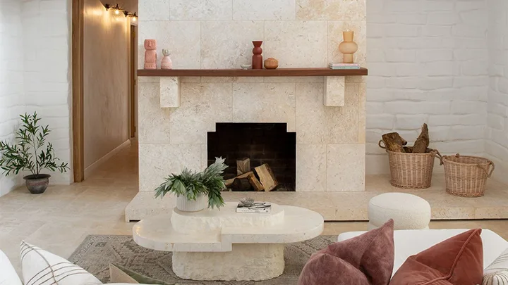 Mornington Peninsula farmhouse stone fireplace