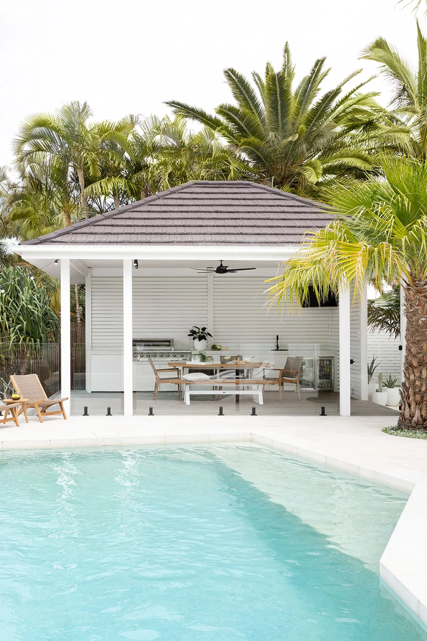 White swimming pool cabana