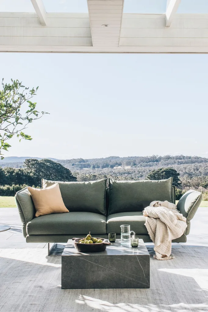green outdoor sofa