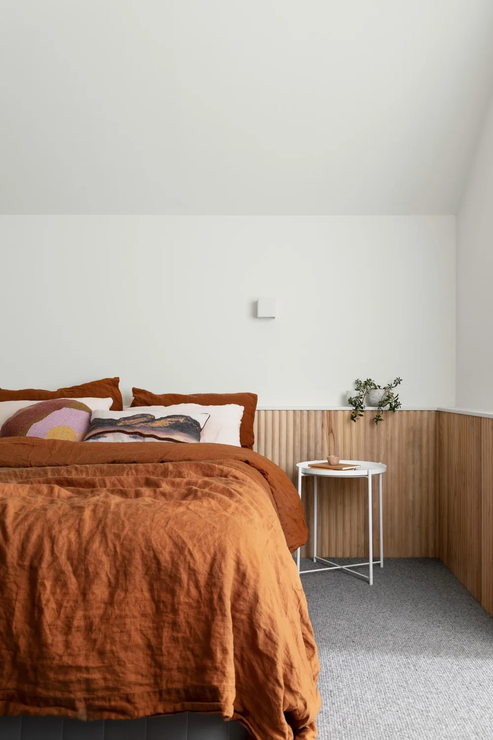 Contemporary bedroom painted in Haymes Modesty White