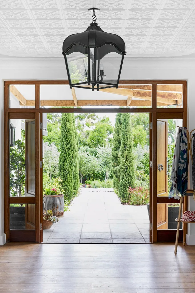 Double door entrance to farmhouse