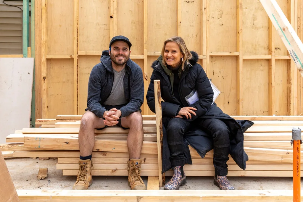 Shaynna Blaze and son on site Country House Rescue