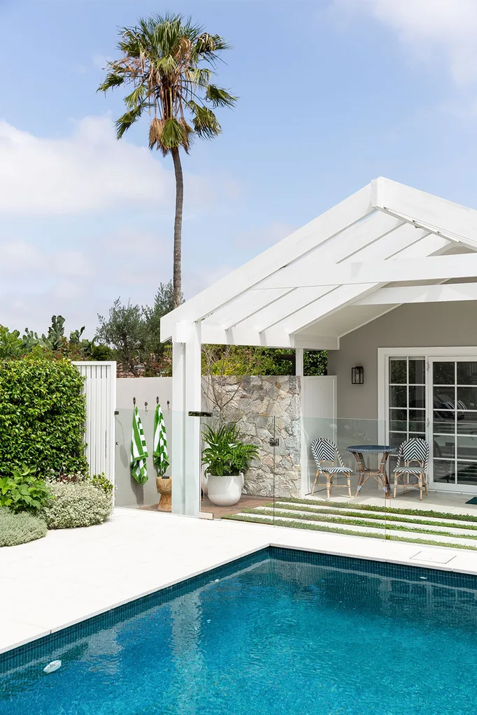 outdoor pool seating area