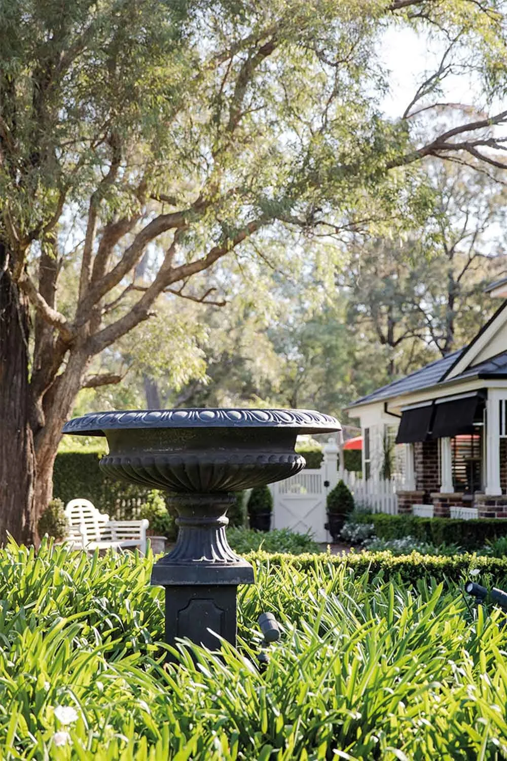 Bird bath in Hamptons style garden