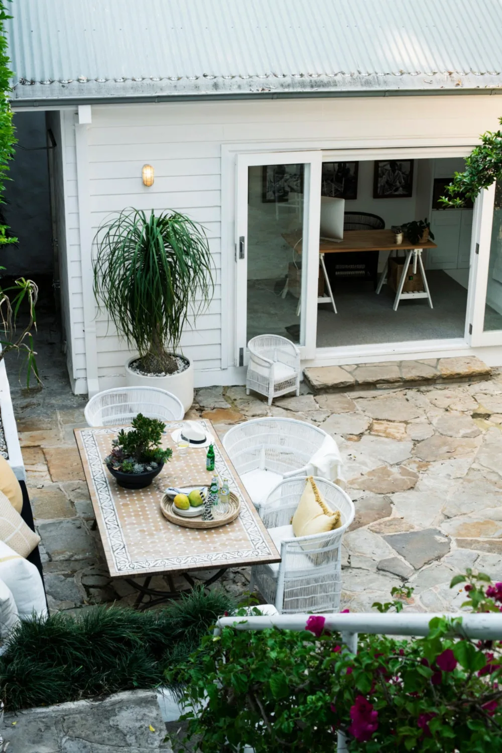 Outdoor courtyard with dining table