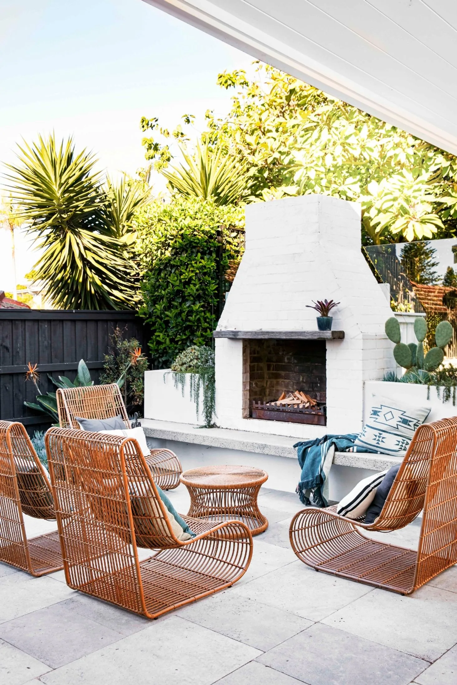 outdoor fireplace cane chairs