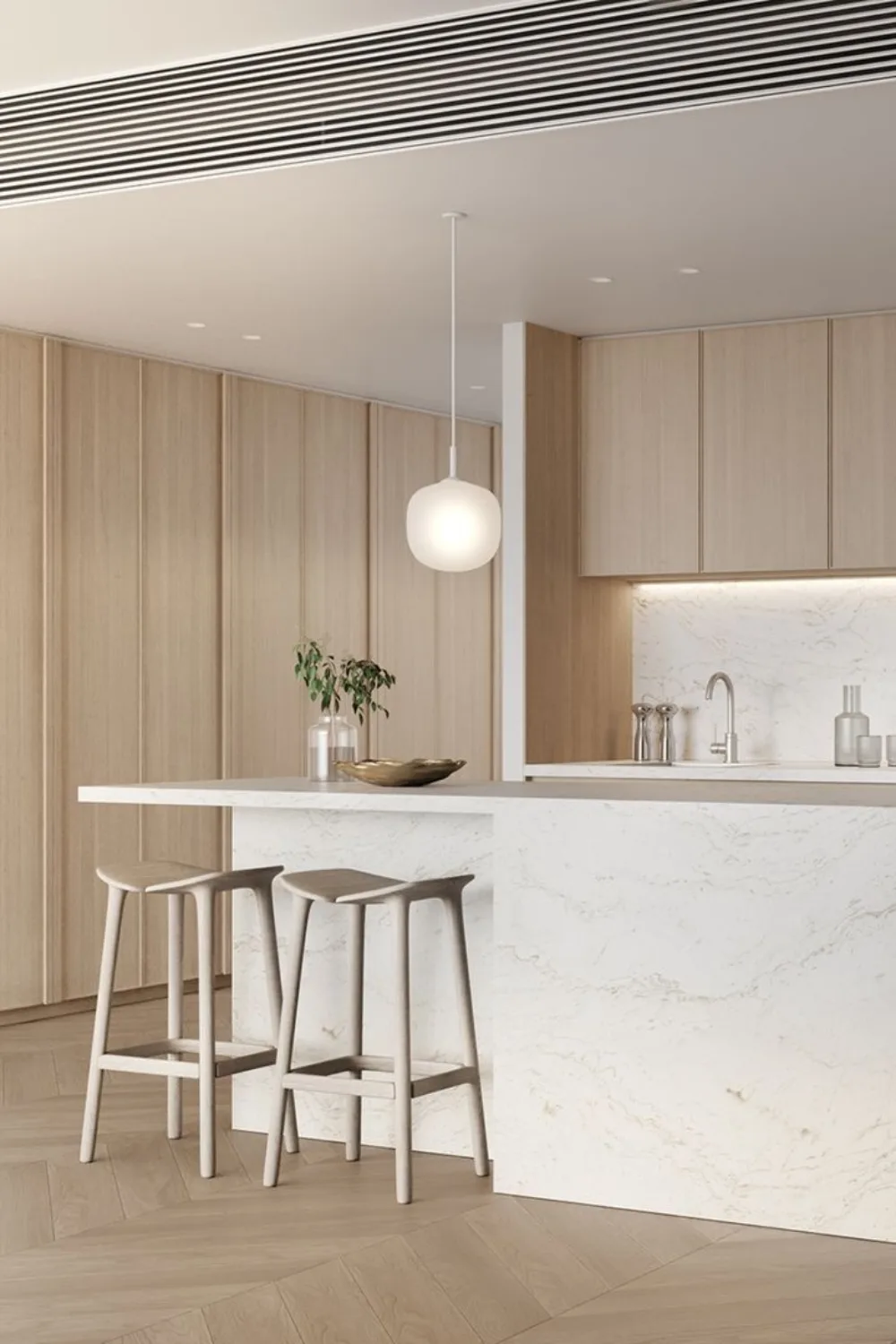 Render of a kitchen in an apartment at Aura apartments in North Sydney