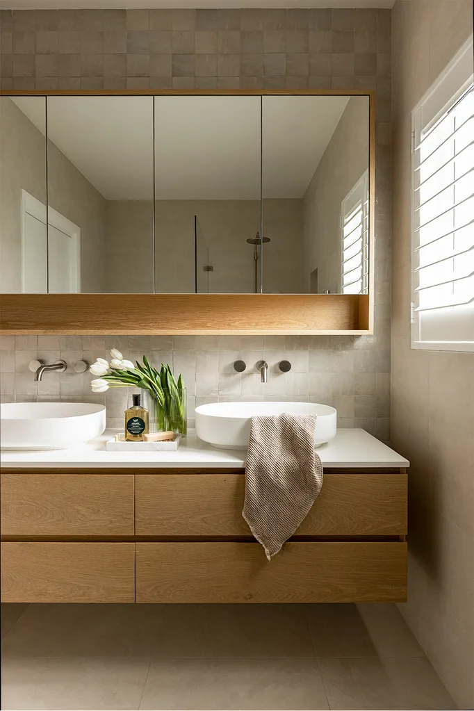 contemporary bathroom timber vanity mirror