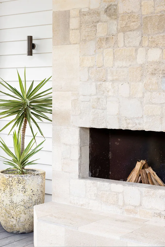 coastal style outdoor fireplace