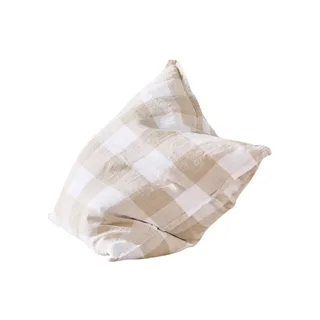 Belgian White & Linen Large Check Vintage Washed Linen Cushion