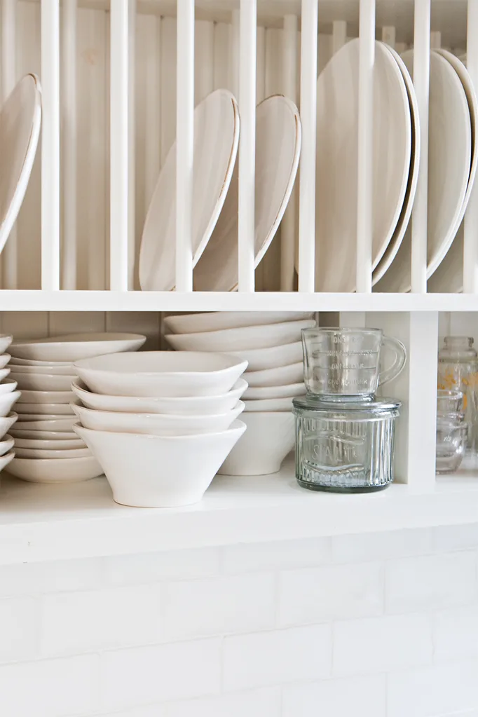 white cottage style open shelving