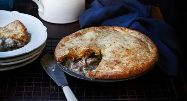 Chicken fricassee pie with sour cream pastry