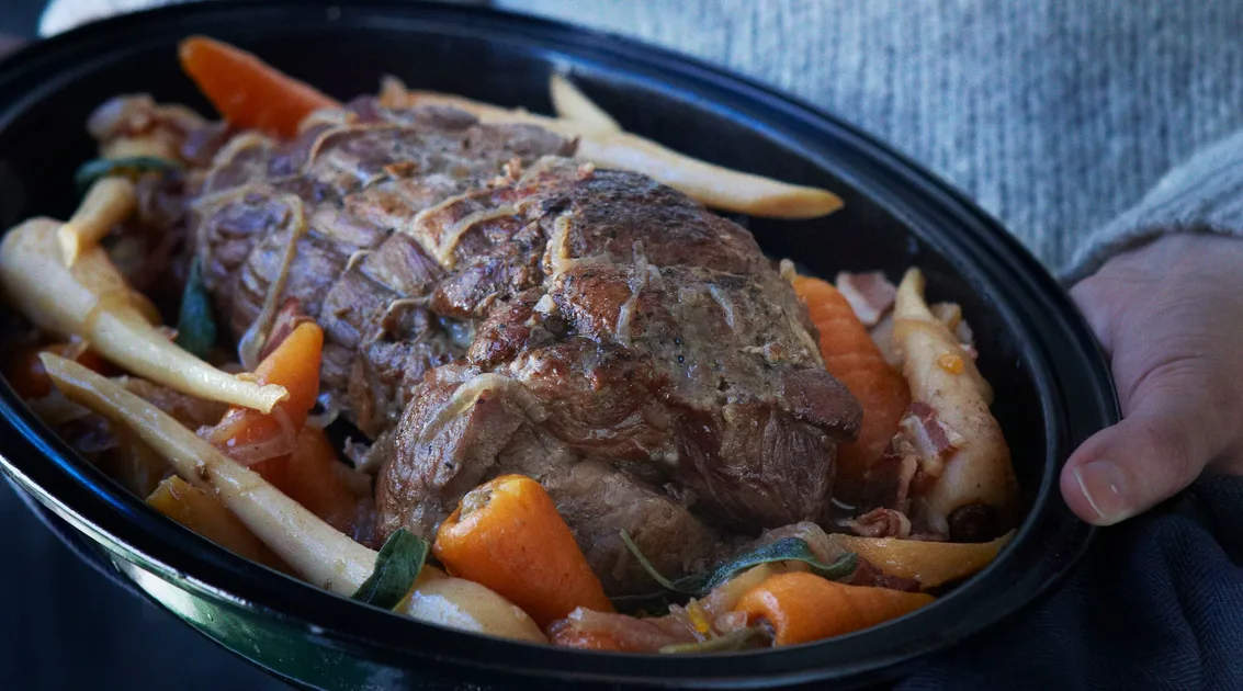 Pork pot roast with seasonal vegetables Recipe | Home Beautiful
