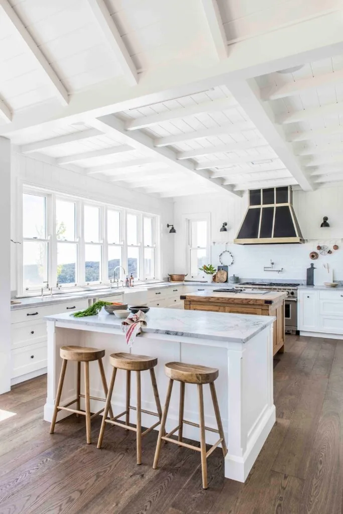 Farmhouse kitchen with two island benches