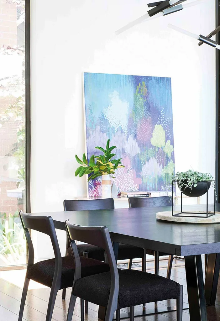 Modern dining room with artwork