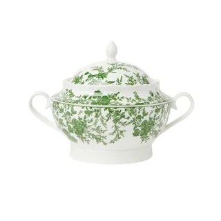 Green Toile Floral Oval Tureen in Green