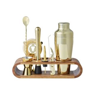 10-Piece Bar Set with Acacia Stand