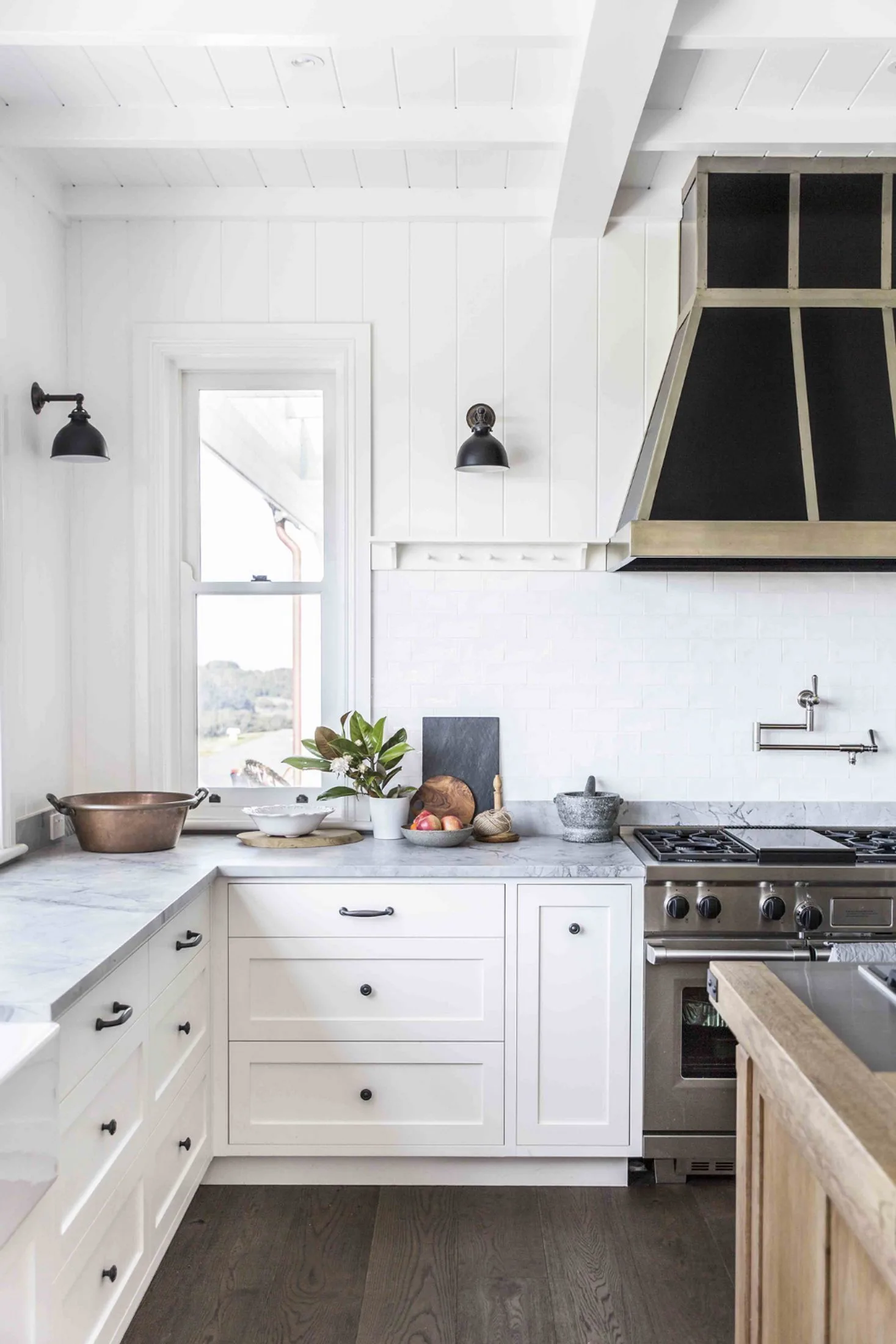 Classic kitchen with wall sconce lights