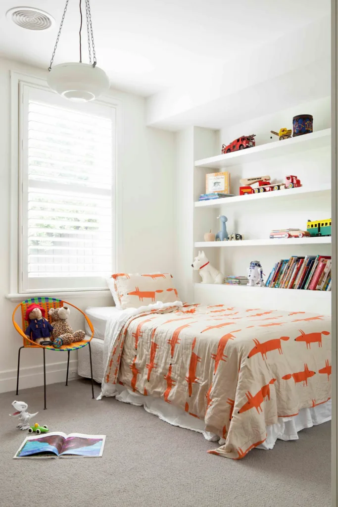 Kids bedroom with shelves