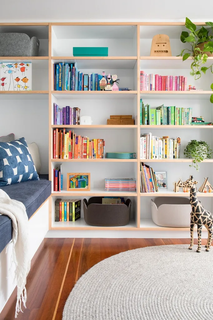 Bookshelves in rumpus room