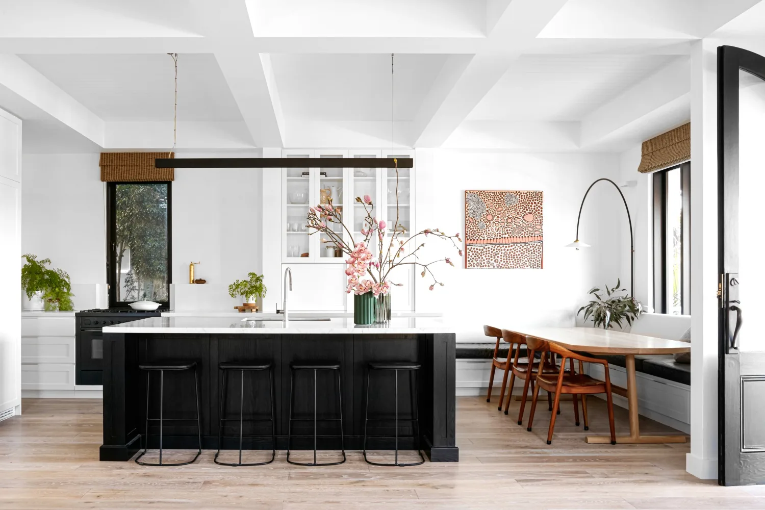 kitchen with dining table and upholstered bench seat