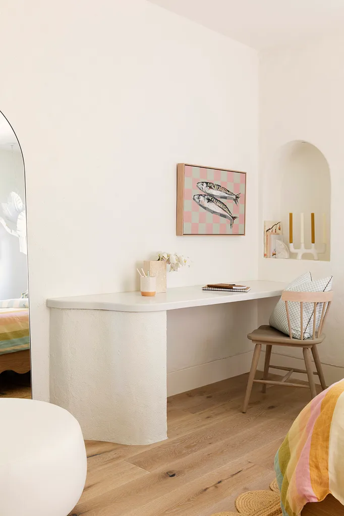 Built in desk in a teen bedroom created by Three Birds Renovations