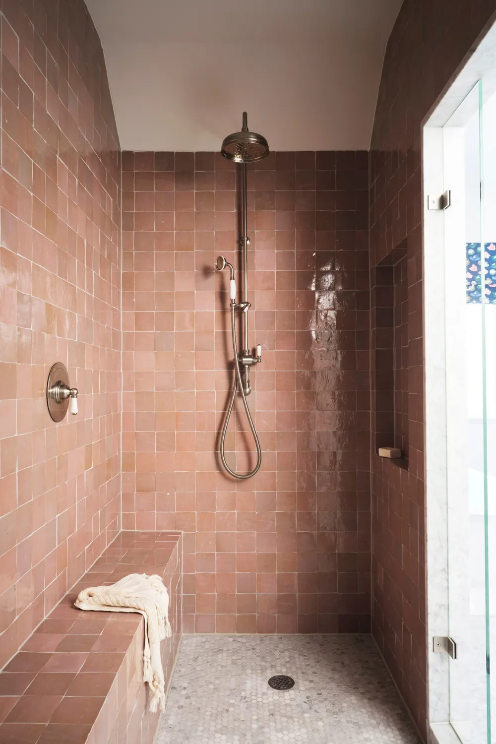 pink square shower tiles