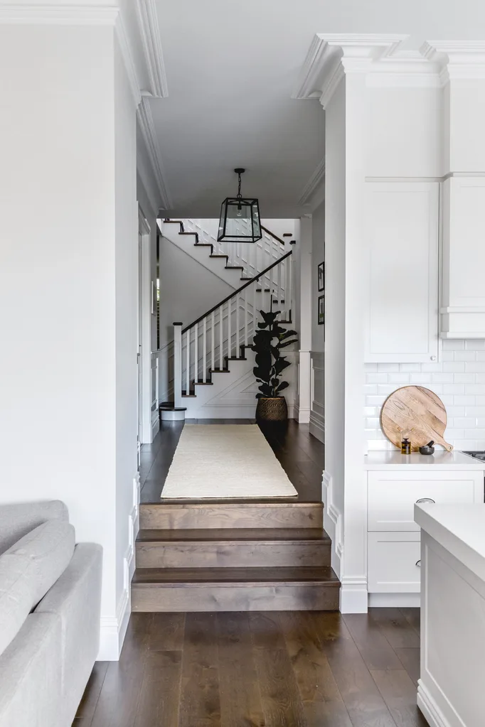 hamptons hallway with black pendants