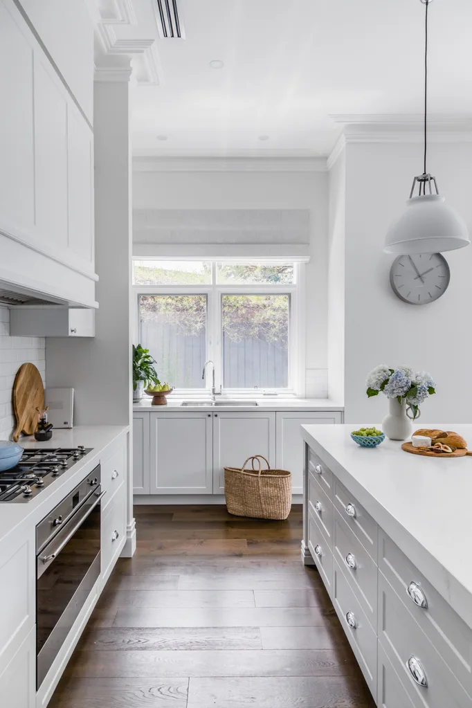 hamptons kitchen with oak floors