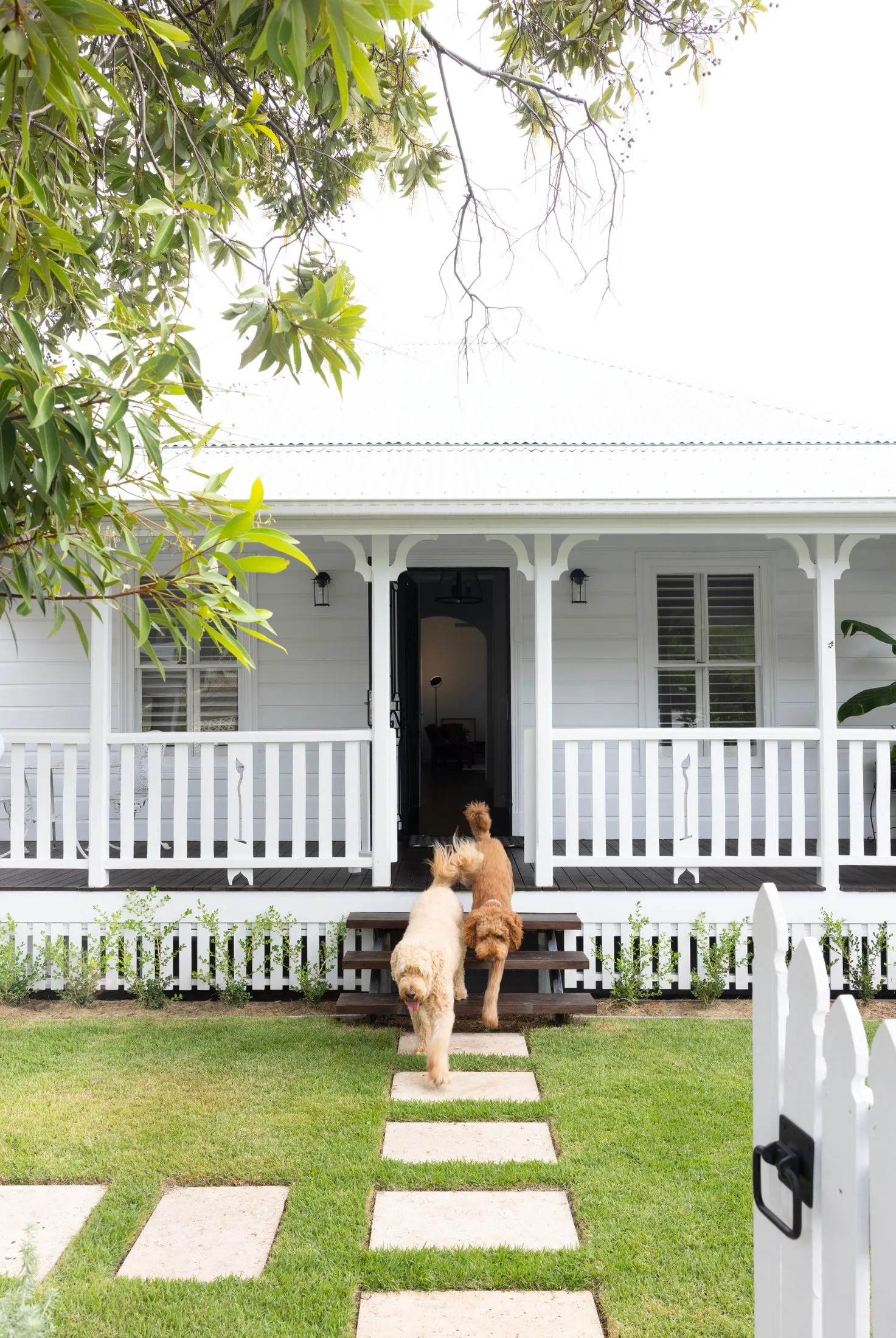 white cottage exterior
