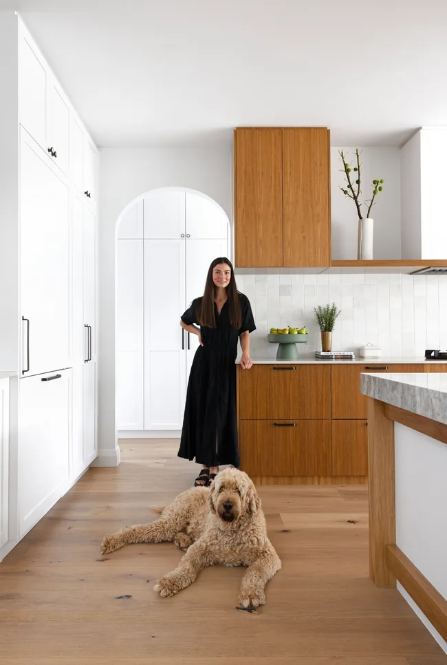 White kitchen with wooden floors
