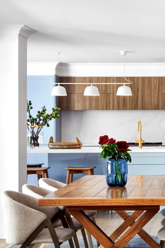 kitchen with blue cabinetry