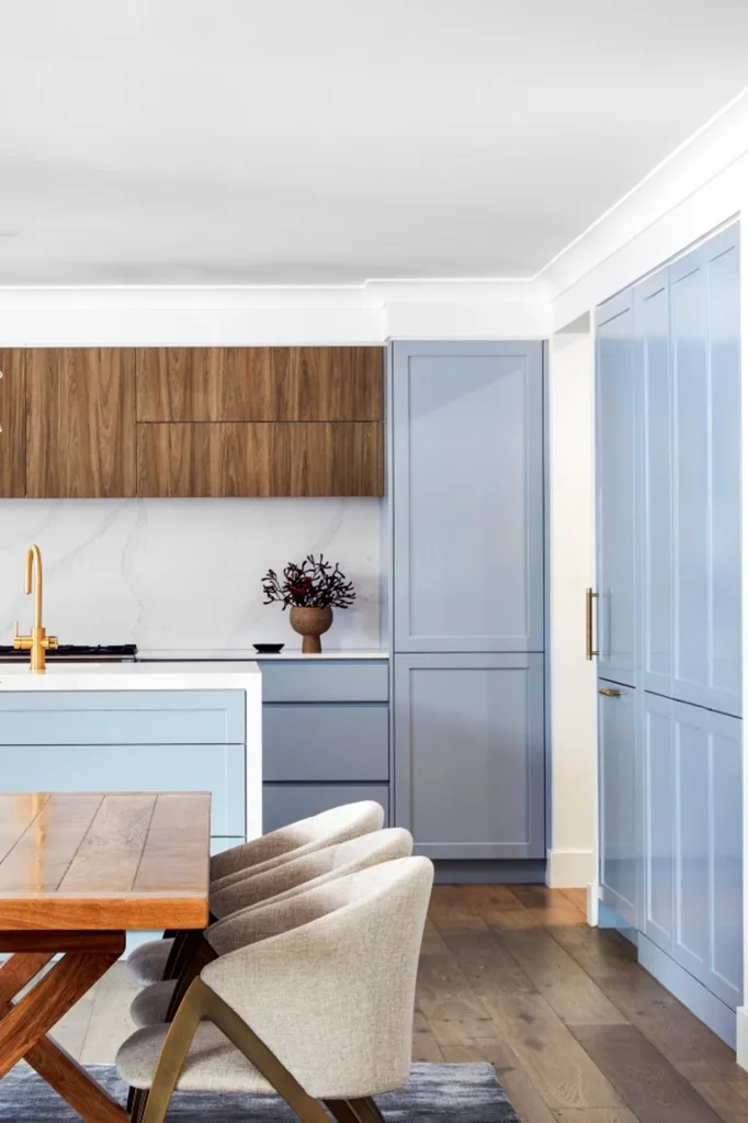 kitchen with blue cabinetry