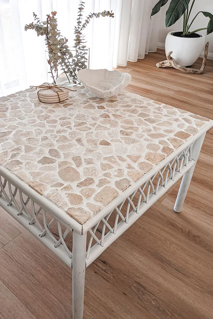 Accent table featuring Kmart's stone decking tiles