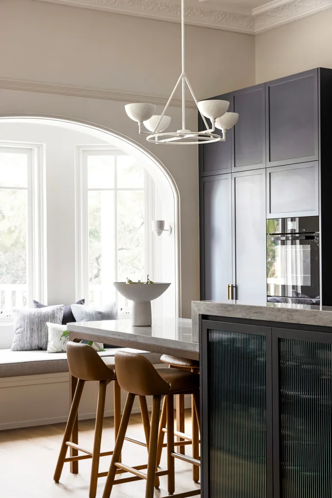 kitchen with upholstered window seat