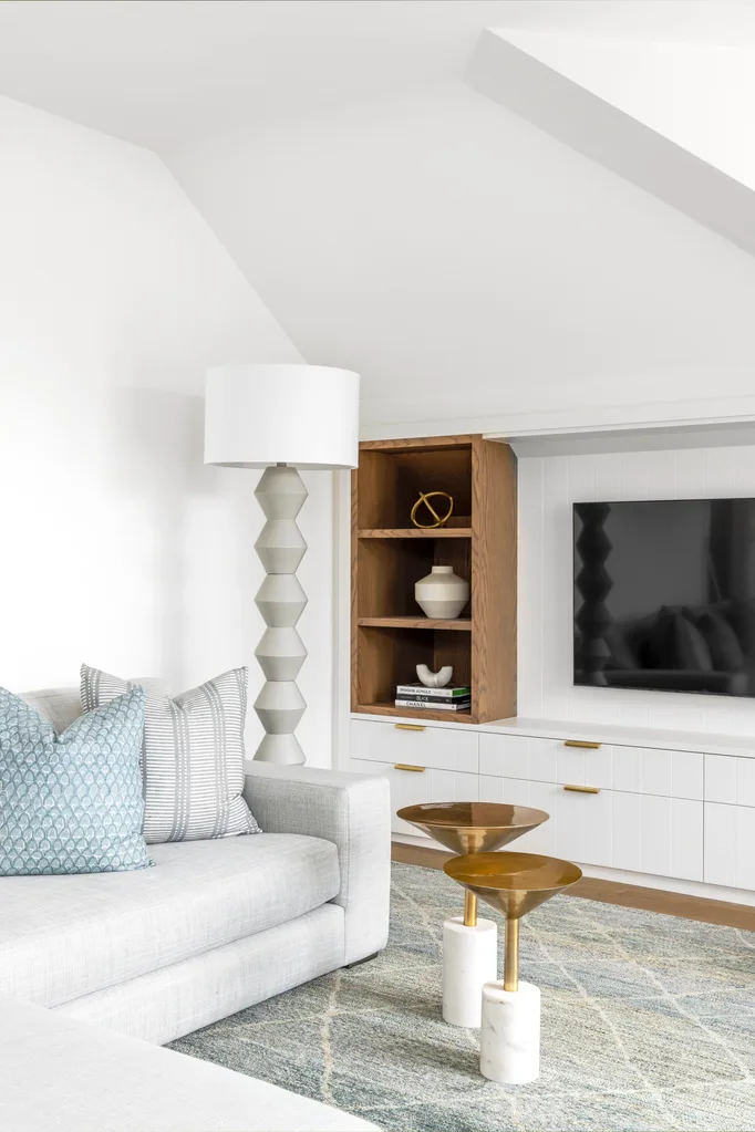 Living area with light grey sofa