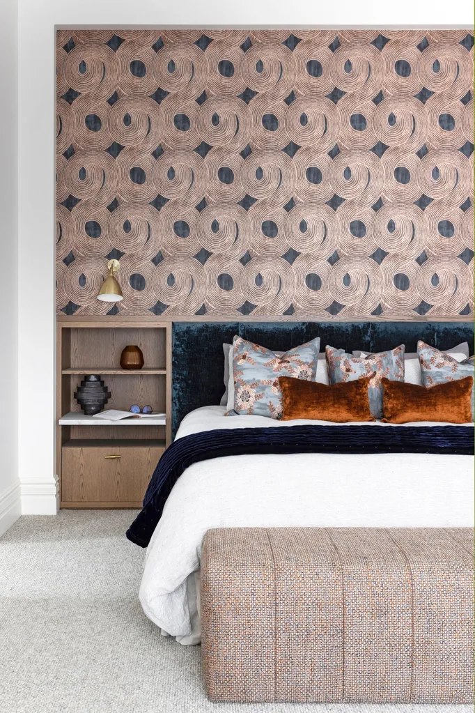 main bedroom with wallpaper