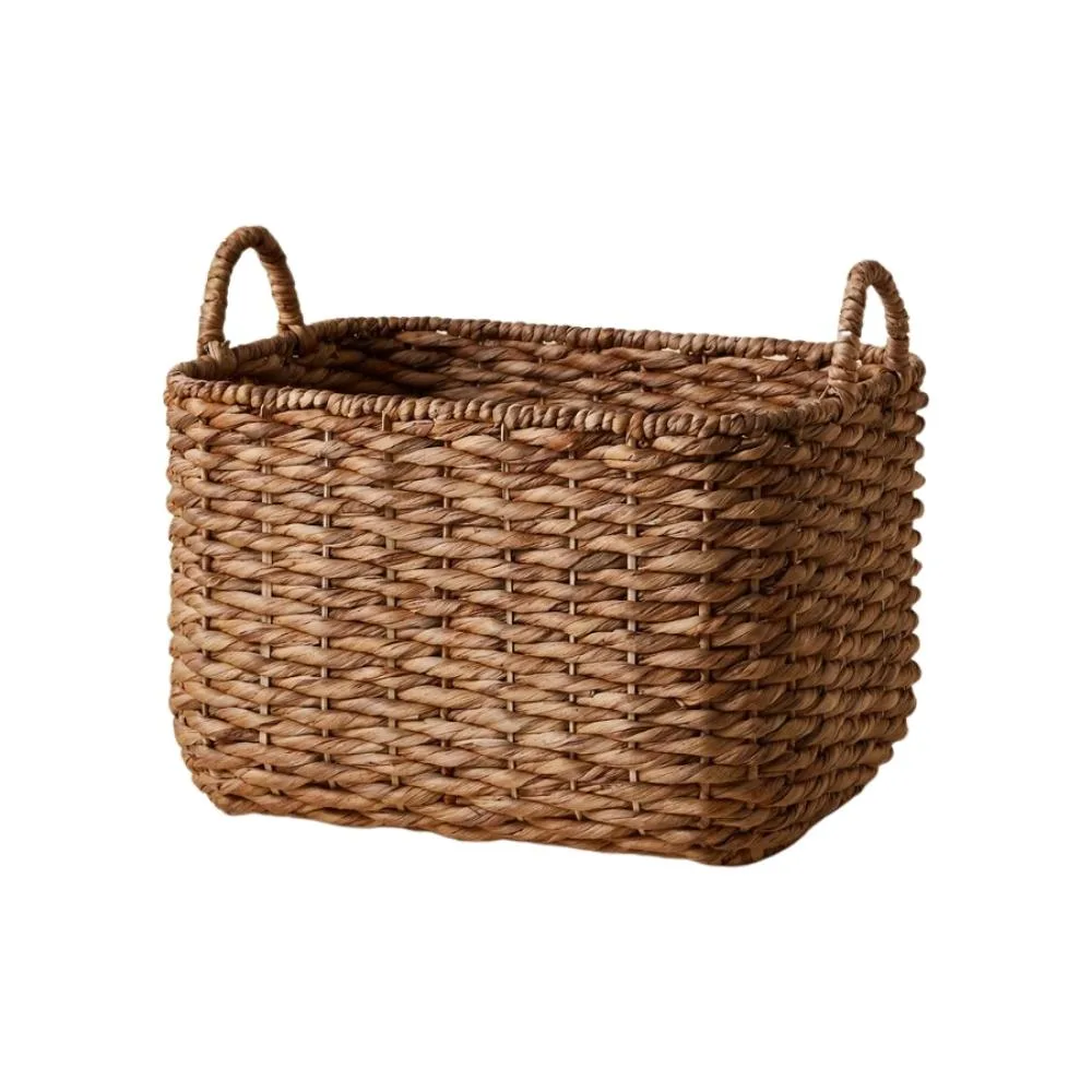 Rounded woven laundry basket