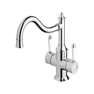 The Blue Space Phoenix Nostalgia Twin Handle Sink Mixer 220mm Shepherds Crook in Chrome/White