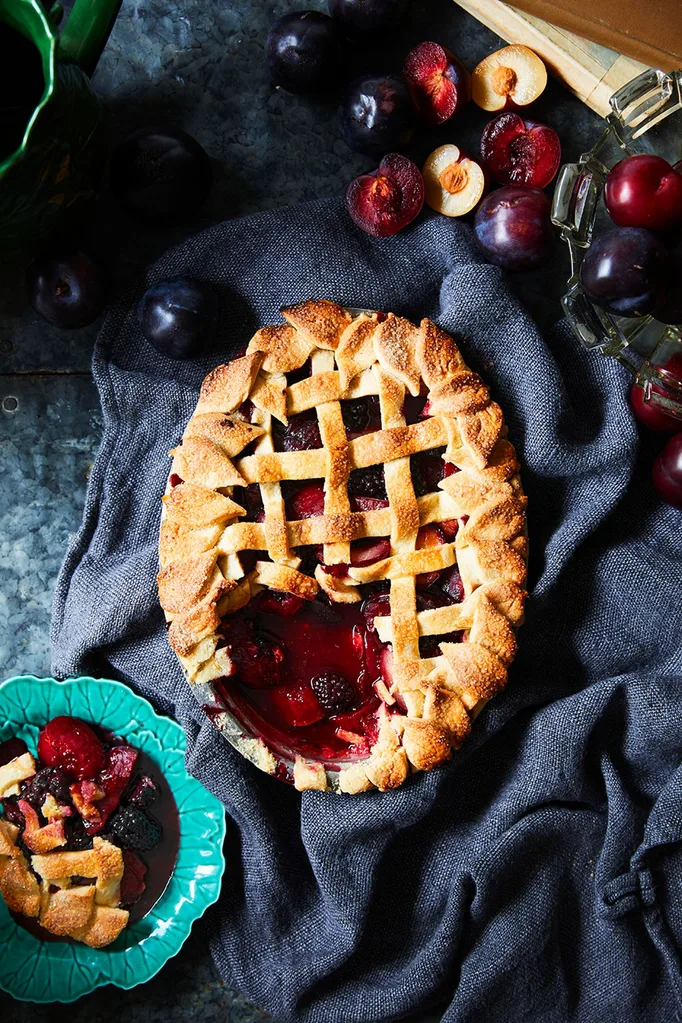 Red plum and blackberry pie